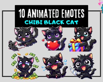 10 Animated Emotes Black Cat | Twitch Emotes | Animated Emotes | Animated Twitch Emotes | Custom Emotes | Discord Emotes | Chibi Emotes