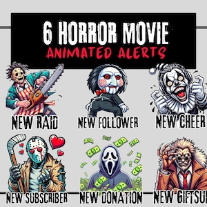 6 Twitch Alerts | Horror Movie Alerts | Stream Alerts | Twitch Animated Alerts | Animated Alerts | Raid Alert | Sub Alert | Twitch Overlay