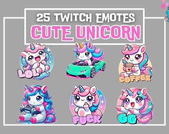 25 Cute Unicorn Emotes | Twitch Emotes | Text Emotes | Emotes Pack | Discord Emotes | Custom Emotes | Vtuber Emotes | Emotes Twitch | Emotes