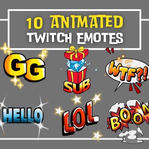 10 Animated Text Emotes | Twitch Text Emotes | Text Emote | GG Emote | Boom Emote | LOL Emote | SUB Emote | Wtf Emote | Discord Emotes.