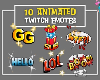 10 Animated Text Emotes | Twitch Text Emotes | Text Emote | GG Emote | Boom Emote | LOL Emote | SUB Emote | Wtf Emote | Discord Emotes.