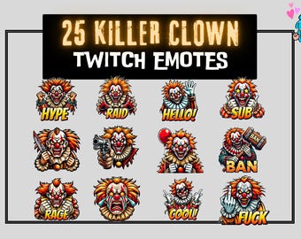 25 Halloween Clown Twitch Emotes: Horror Streamer Pack (Digital Download)