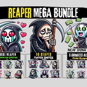 46 Twitch Emotes | Reaper Mega Bundle | Twitch Emotes Animated | Animated Twitch Emotes | Twitch Alerts | Animated Alerts | Halloween Emotes