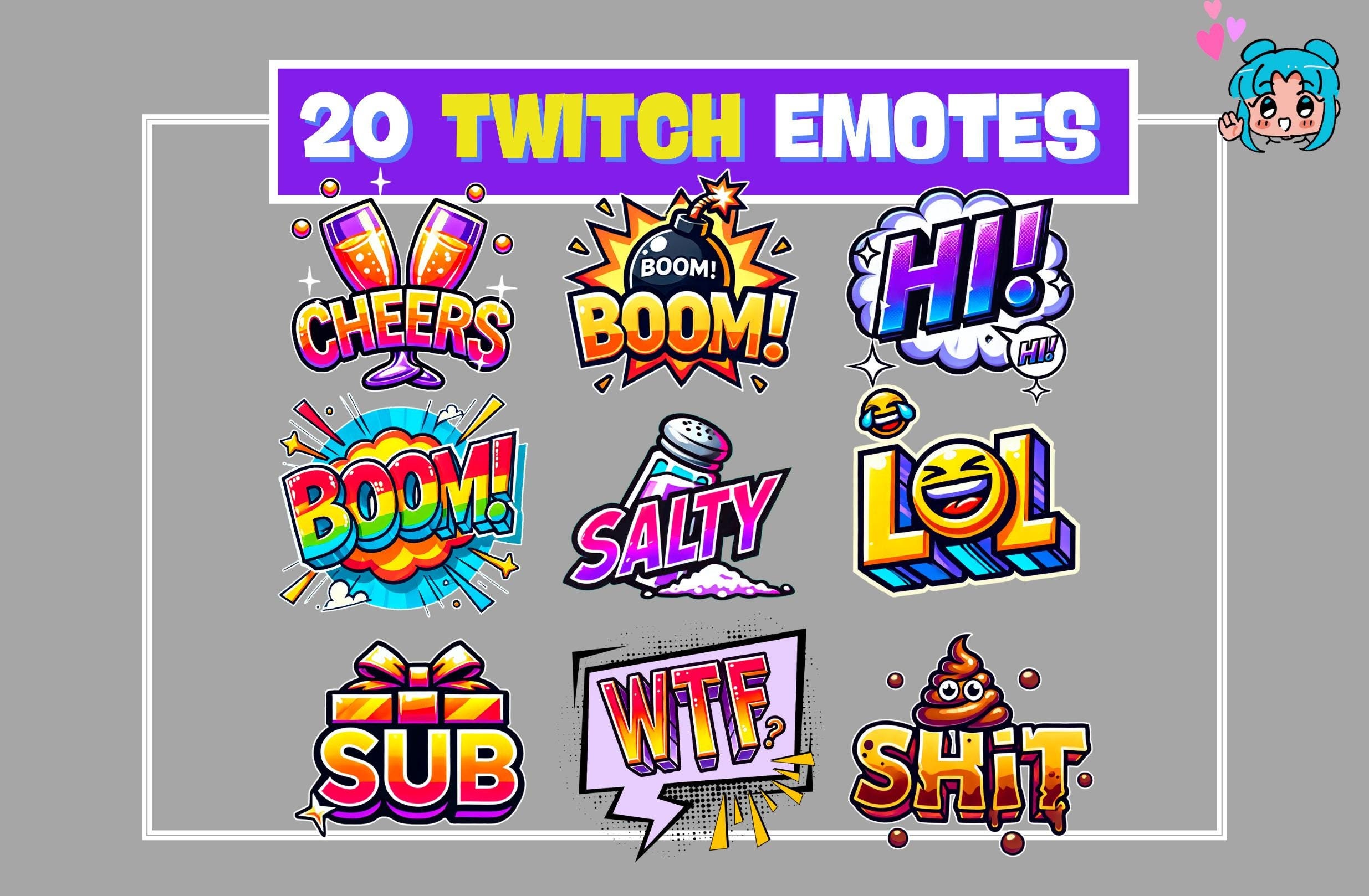 20 Text Emotes | Twitch Emotes | Text Emotes Pack | Emotes Pack | Discord Emotes | Custom Emotes | Vtuber Emotes | Vtuber Assets | Emotes