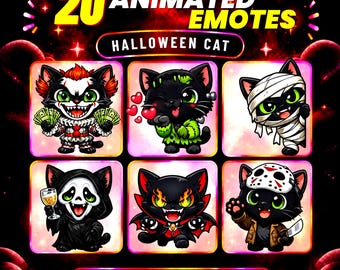 20 Halloween Cat Emotes | Twitch Emotes Animated | Animated Emotes | Halloween Emotes | Twitch Emotes Pack
