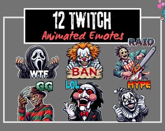 12 Horror Movie Animated Twitch Emotes | Halloween Stream Pack
