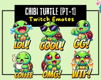 10 Twitch Emotes Chibi Turtle Pt-1 | Emotes Twitch | Chibi Emotes | Text Emotes | Discord Emotes | Kick Emotes | Stream Emote | Animal Emote