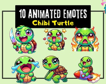 10 Animated Chibi Turtle Twitch Emotes | Twitch & Discord Stream Pack