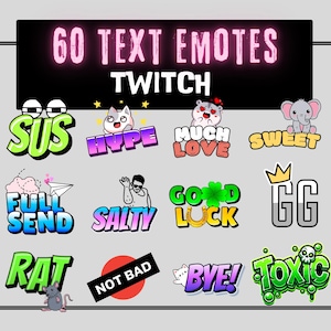 60 Twitch Emotes | Text Emotes | Twitch Emotes Pack | Emotes Twitch | Discord Emotes | Custom Emotes | Twitch Overlay | Streaming | Emote