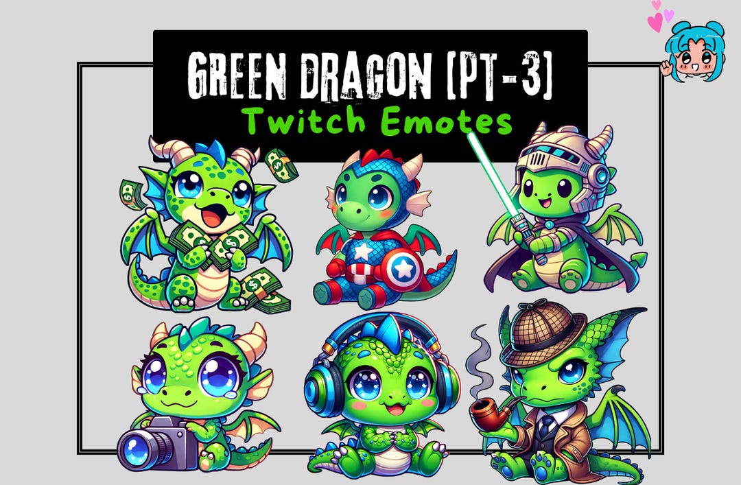 Chibi Fire Chibi Green Dragon Twitch Emotes: Funny Stream Pack (part 3) - Etsy UK