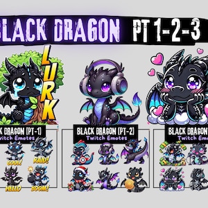 36 Twitch Emotes | Black Dragon Mega Pack | Dnd Emotes | Emote Pack | Discord Emotes | Dragon Emote | Emotes | Emotes Twitch | Twitch Alerts