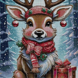 Christmas deer cross stitch pattern in pdf DMC
