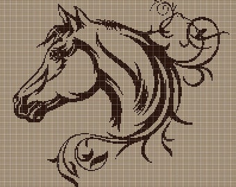 Horse head 2 silhouette cross stitch pattern in pdf