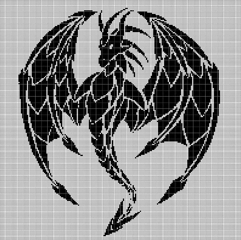 Black dragon 3 silhouette cross stitch pattern in pdf
