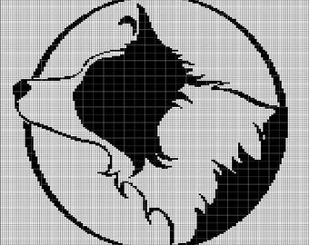 CROCHÊ! Gráfico de padrão de manta de crochê com cabeça de cachorro Collie