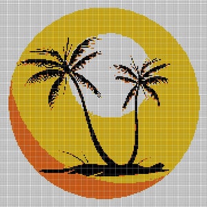 Tropical beach silhouette cross stitch pattern in pdf