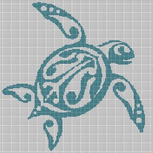 Blue turtle silhouette cross stitch pattern in pdf