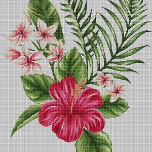 Roze hibiscus bloem kruissteekpatroon in pdf DMC