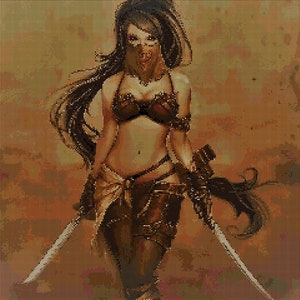 Modèle de point de croix Assassin Girl en pdf DMC
