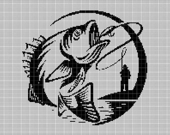 Fishing silhouette cross stitch pattern in pdf