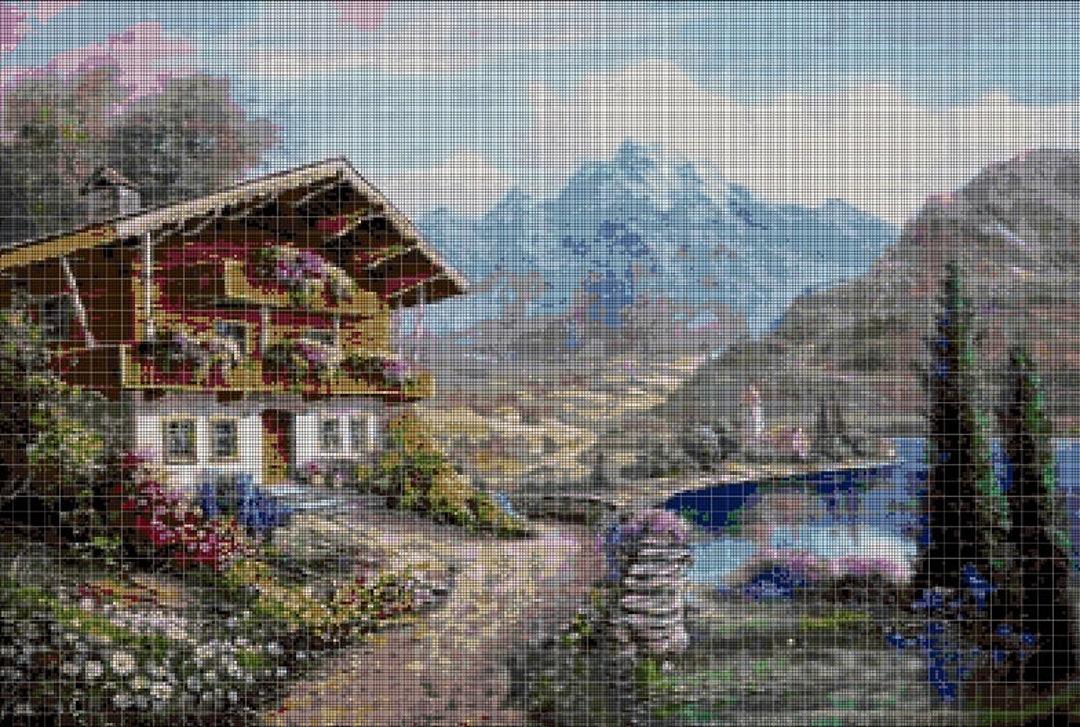 Cottage by the Lake Cross Stitch Pattern in Pdf DMC - Etsy