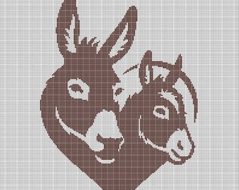 Donkeys silhouette cross stitch pattern in pdf