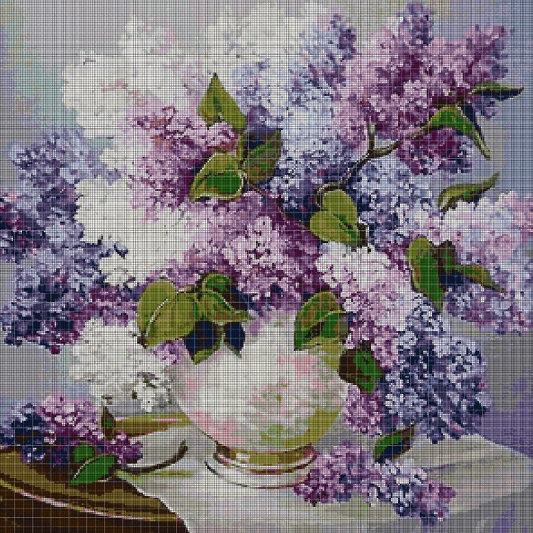 Bouquet of Lilacs in Vase Cross Stitch Pattern in Pdf DMC - Etsy