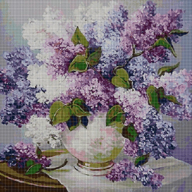 Bouquet of Lilacs in Vase Cross Stitch Pattern in Pdf DMC - Etsy