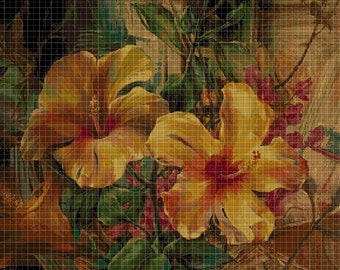 Yellow hibiscus  cross stitch pattern in pdf DMC