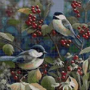 Birds and berries cross stitch pattern in pdf DMC