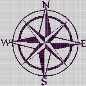 May include: A purple and white compass with the letters N, S, E, and W on it.