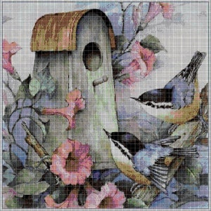 Bird feeder 4 cross stitch pattern in pdf DMC