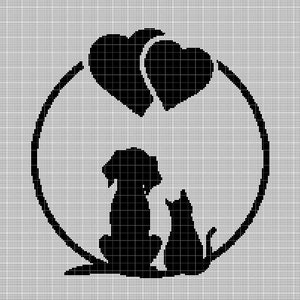 Cat-Dog love silhouette cross stitch pattern in pdf
