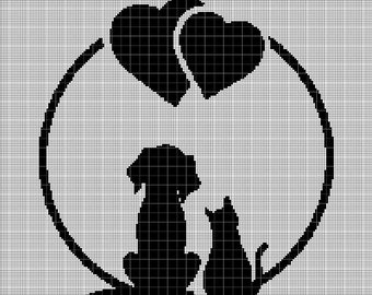 Cat-Dog love silhouette cross stitch pattern in pdf