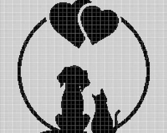 Cat-Dog love silhouette cross stitch pattern in pdf