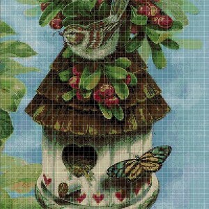 Bird feeder 3 cross stitch pattern in pdf DMC