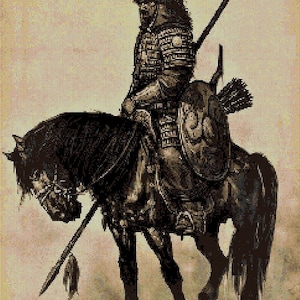 Mongolian warrior cross stitch pattern in pdf DMC