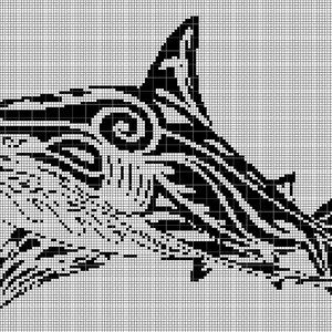 Tribal shark 3 silhouette cross stitch pattern in pdf