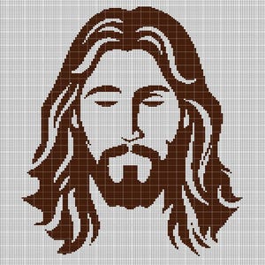 May include: A brown pixel art image of a man with long hair and a beard. The man has his eyes closed and is looking down.