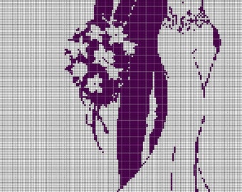 Puede incluir: Una silueta morada de una novia y un novio besándose. La novia lleva un vestido largo y el novio lleva un traje y un sombrero de copa. La novia lleva un ramo de flores.