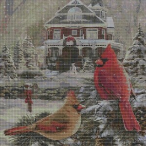 Birds in winter cross stitch pattern in pdf DMC