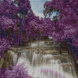 Purple landscape cross stitch pattern in pdf DMC