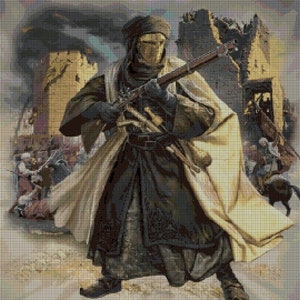 Desert war scene cross stitch pattern in pdf DMC