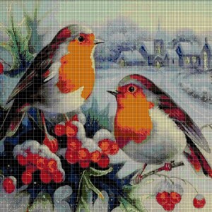 Birds in snow cross stitch pattern in pdf DMC