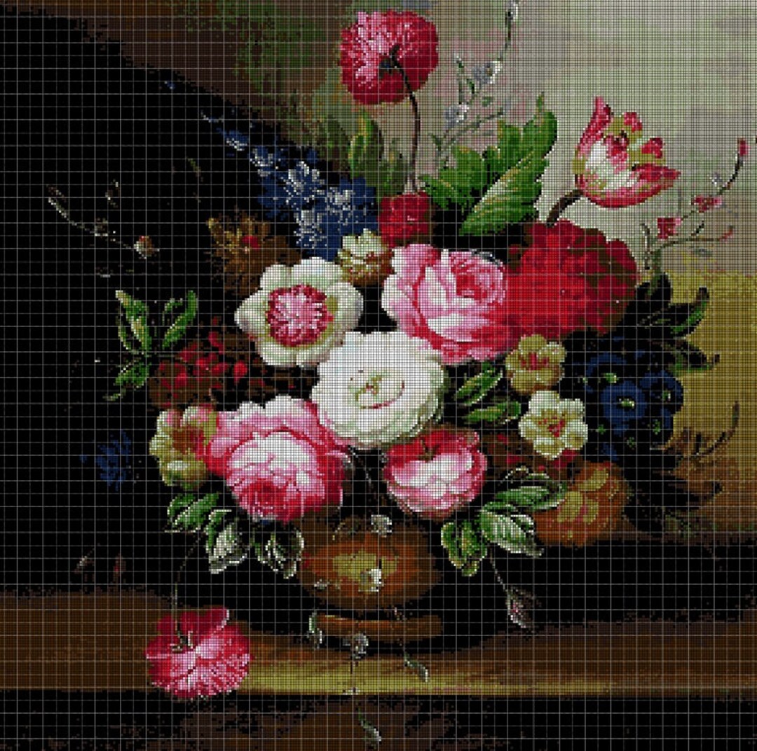 Flower Vase Cross Stitch Pattern in Pdf DMC - Etsy