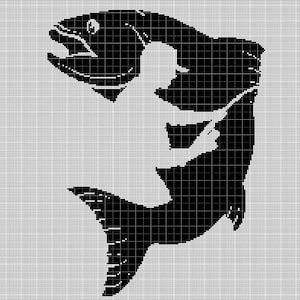 Fish and fisherman silhouette cross stitch pattern in pdf
