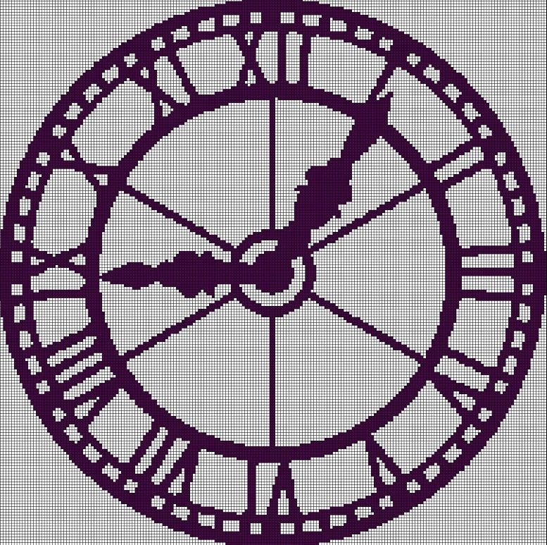 Clock silhouette cross stitch pattern in pdf