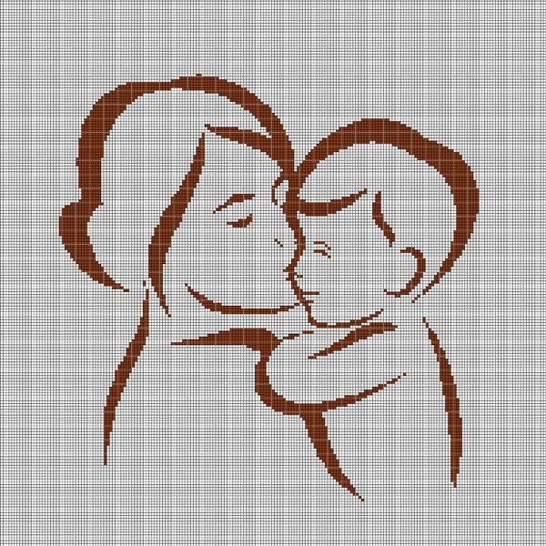 Mère et fils 2 silhouettes motif point de croix en pdf