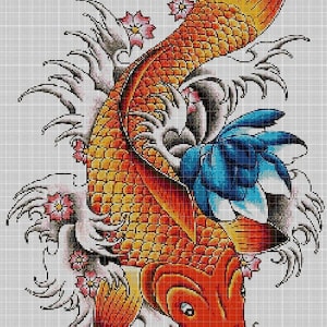 Carpa-Koi fish cross stitch pattern in pdf DMC
