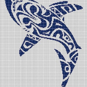 Tribal shark silhouette cross stitch pattern in pdf